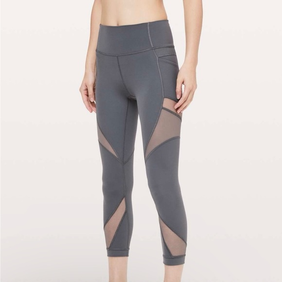 lululemon athletica Pants - Lululemon Mesh In Motion Crop Pocket Leggings 23” Titanium Gray Size 12 LW6AQXS